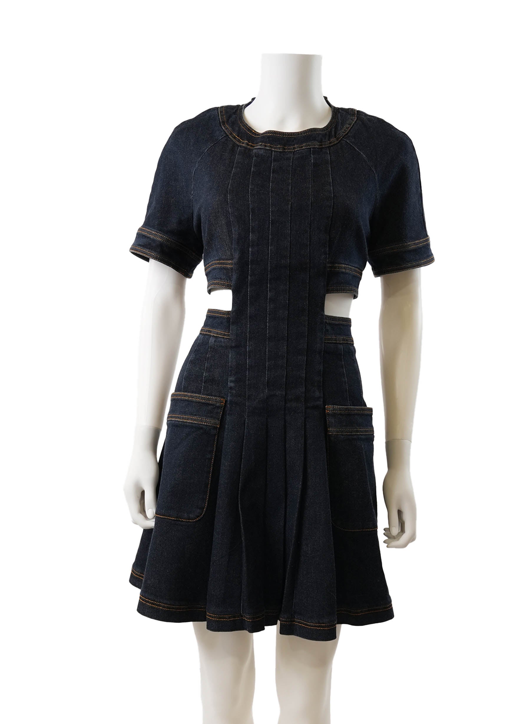 Fendi Short-Sleeve Denim Cutout Dress