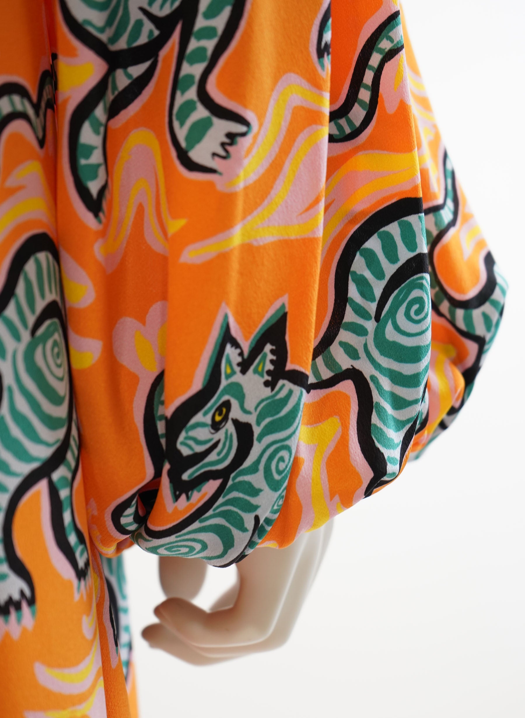 La DoubleJ Opera Cape-Sleeve Crazy Tiger-Print Silk Dress