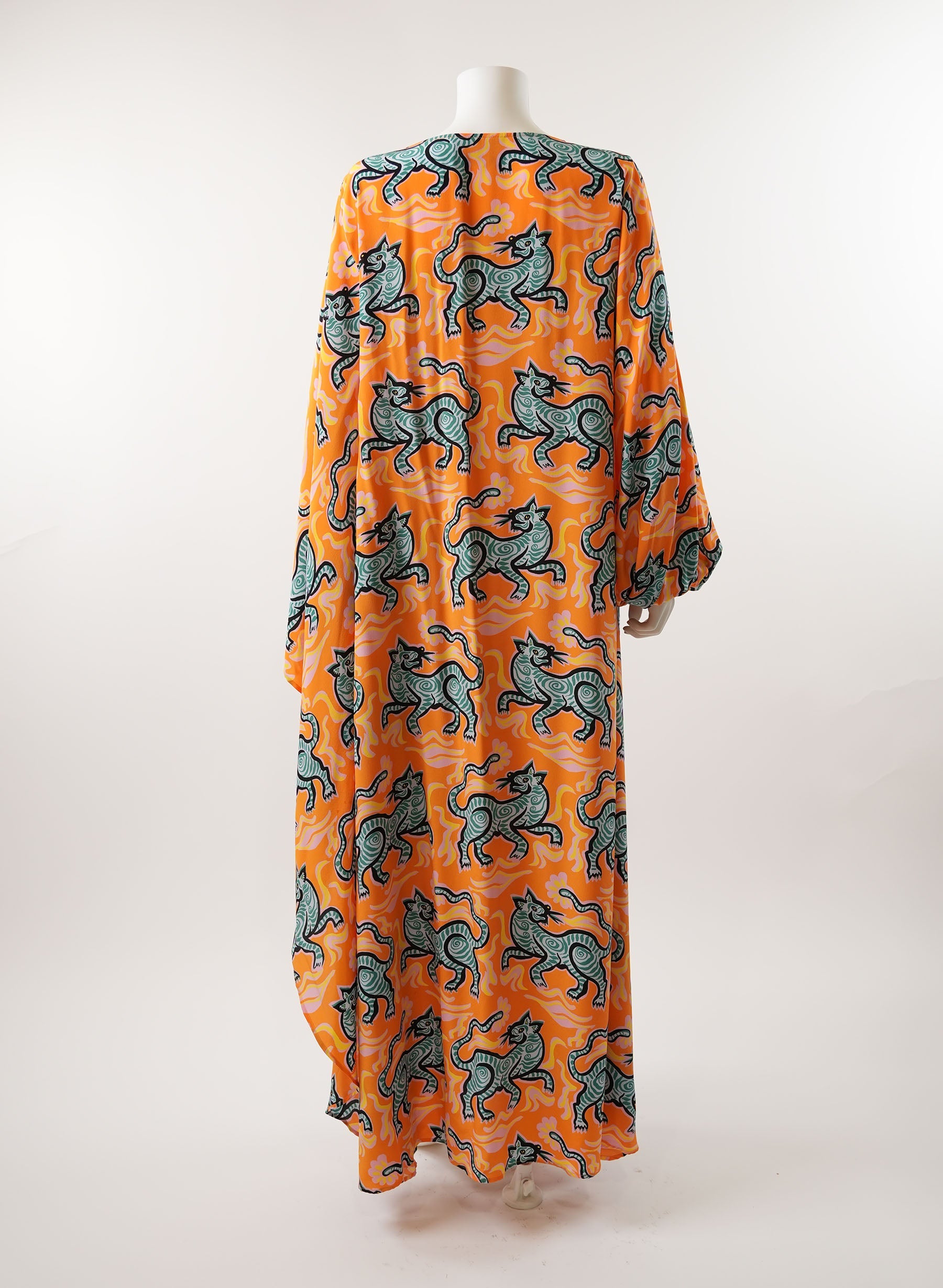 La DoubleJ Opera Cape-Sleeve Crazy Tiger-Print Silk Dress