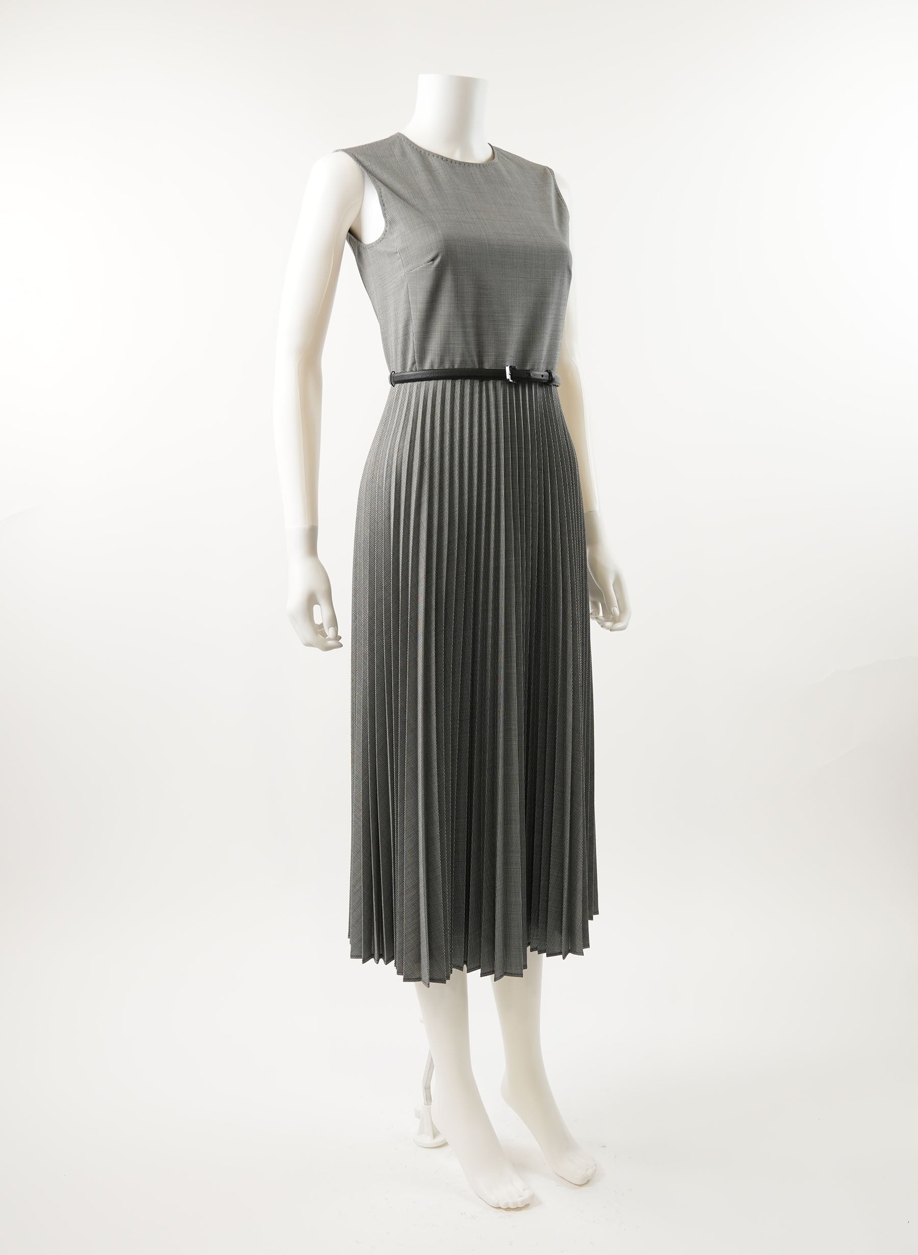 MAXMARA Ariella Belted Pleated Houndstooth Wool-Blend Midi Dress