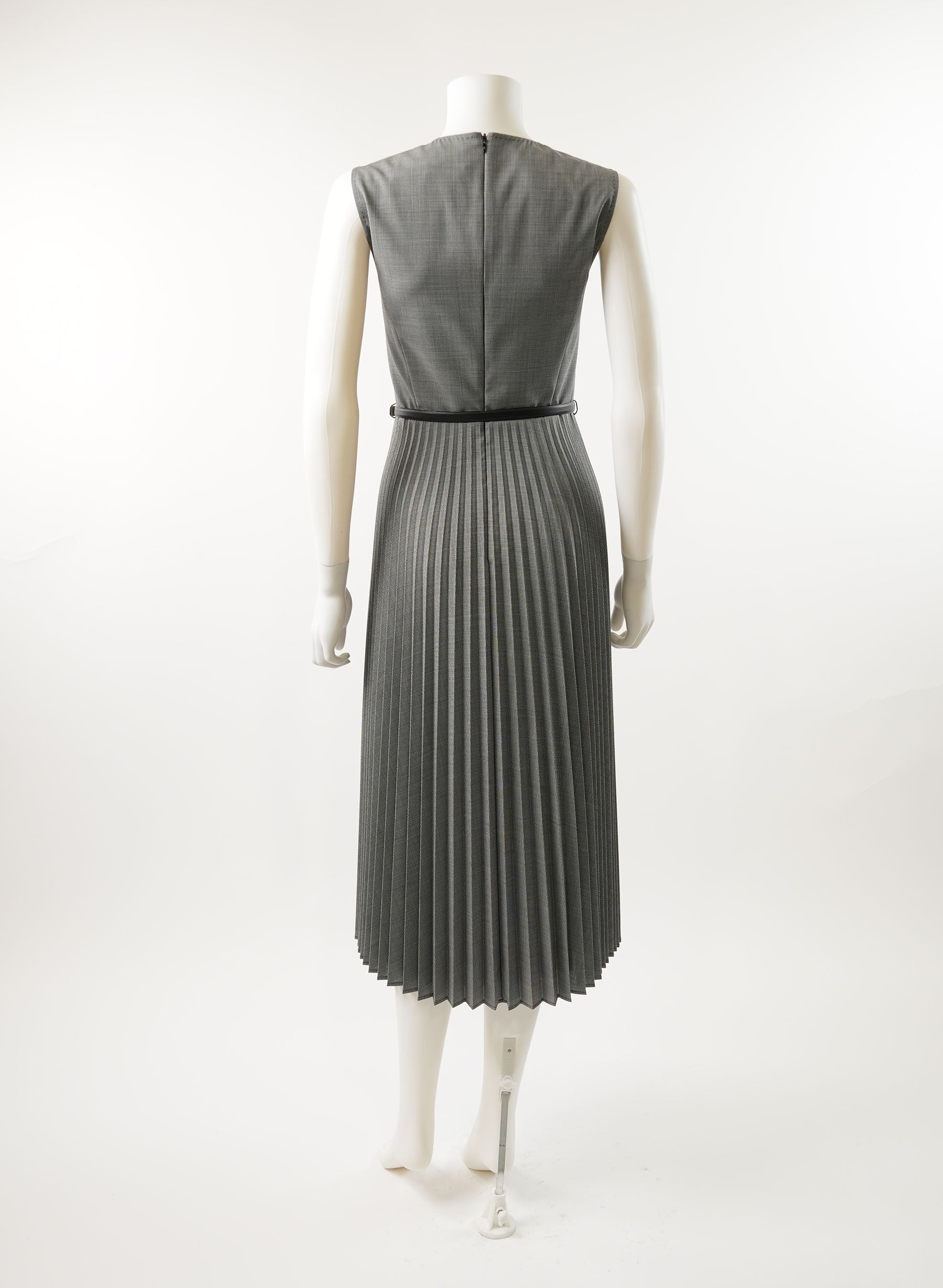 MAXMARA Ariella Belted Pleated Houndstooth Wool-Blend Midi Dress